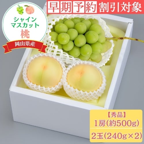 お中元】岡山県産 桃2玉＆シャインマスカット秀品1房 【7月中旬から